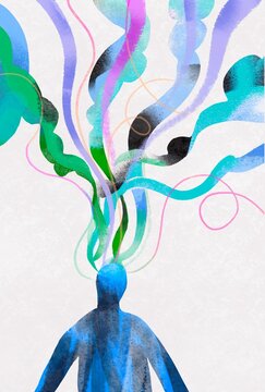 Colorful Creative Swirls Flowing from an Abstract Human Head