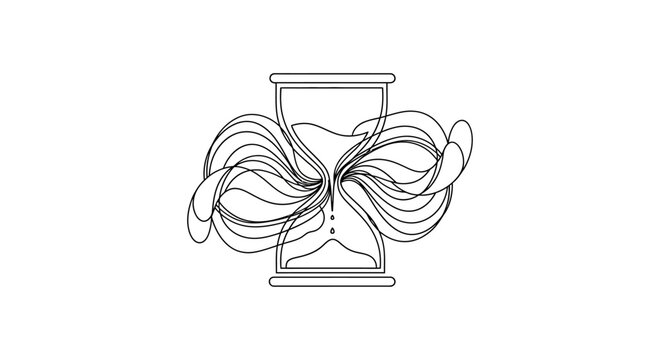 Minimalist hourglass illustration with dynamic swirling lines