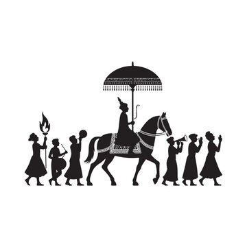 Royal procession silhouette featuring a horse palanquin and accompanying figures