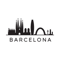 Fototapeta premium Barcelona skyline silhouette with the city name displayed below