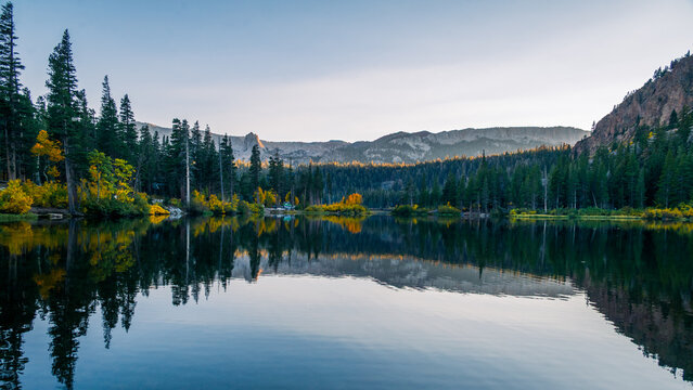 Fall Reflections in Mammoth Lakes at sunset.