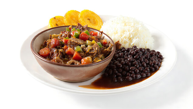 Professional Food Photography of Traditional Cuban Ropa Vieja with Rice and Beans