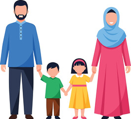 Obraz premium a cartoon image of a muslim family with a man a woman and two children