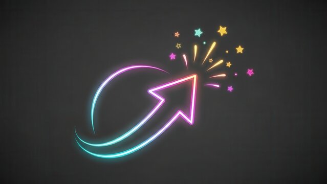 Dynamic neon arrow propelling forward with vibrant sparkle burst symbolizing rapid advancement