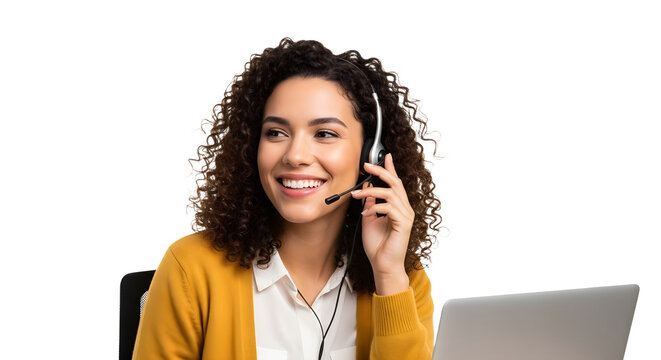Smiling Woman With Headset In Professional Portrait.