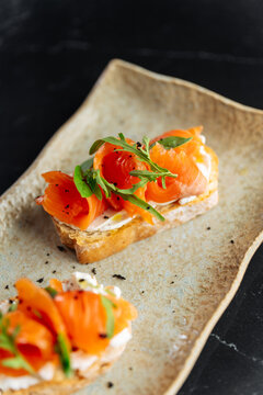 Smoked Salmon Bruschetta on Ceramic Plate
