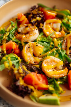 Close-Up of Shrimp Salad with Vegetables