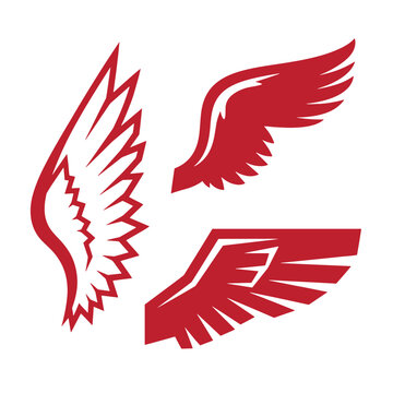 Red wing three stylized wing shapes on white background, red wings stylized wings wing white background
