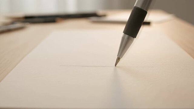 A pen drawing a line on a piece of paper on a desk