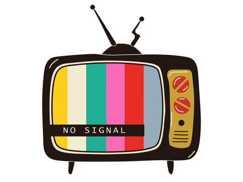 Retro Television Vector Illustration with Colorful Screen and NO SIGNAL Text