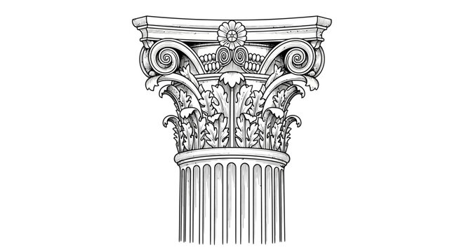 Detailed Corinthian column capital line art illustration