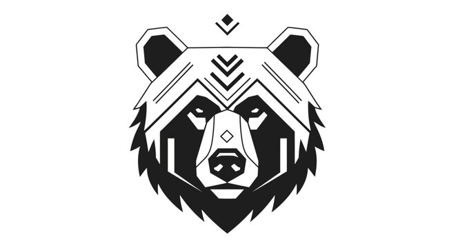 Abstract Geometric Bear Head Logo Design with Tribal Elements - Modern Animal Symbolism and Wilderness Spirit Illustration
