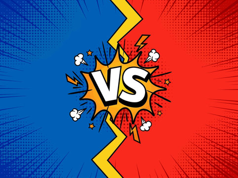 Vector Versus Battle Background in Comic Book Style with Red and Blue Halves