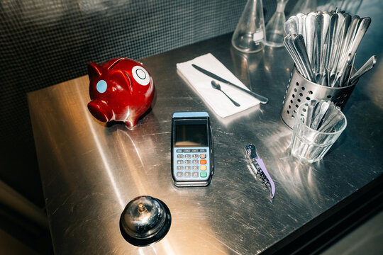 Payment Setup at a Cafe With Tools and Items on a Table