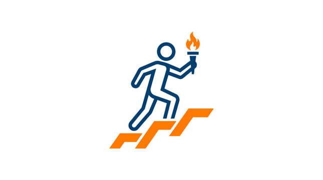 Iconic Figure Ascending Stairs with Torch Symbolizing Achievement and Progress.