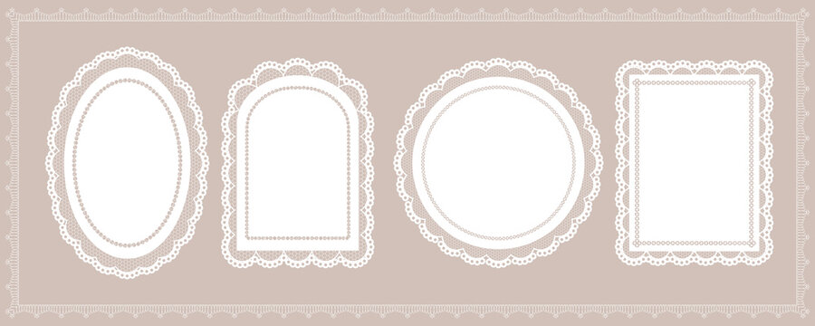 Ornate Lace Frame Collection with Circle Oval Rectangle and Scalloped Border