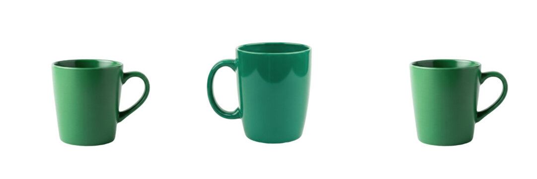Set of Green Ceramic Coffee Mug Isolated Transparent Background PNG