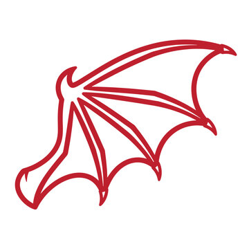 Red bat wing outline on white background, resembling a dragon or flying mammal