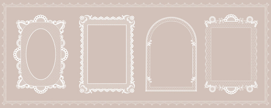Minimal Lace Frame Set with Arch Oval Rectangle and Scalloped Border Design