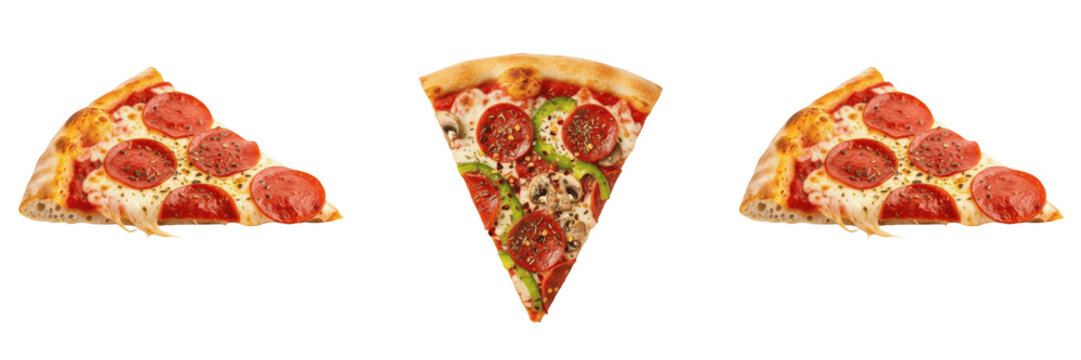 Set of Delicious Pepperoni Pizza Slice Isolated Transparent Background PNG