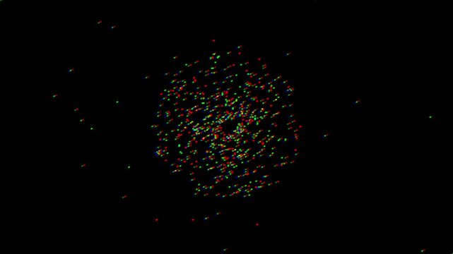 Pixelated light particles spiral animation on black background