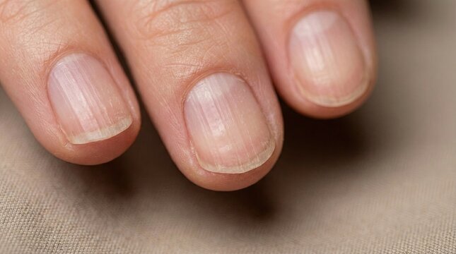 Close-up of natural fingernails revealing ridges and texture  