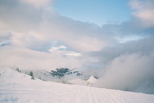 Ski slopes covered with snow