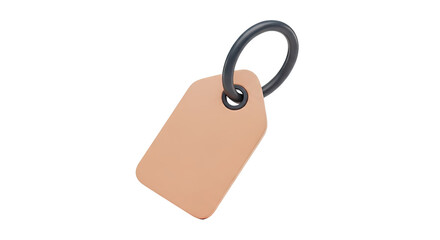 Fototapeta premium Peach-colored blank tag with a dark gray ring on a light gray background