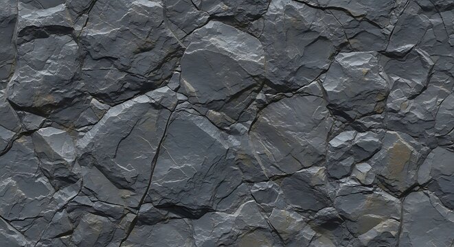Rugged charcoal gray stone wall texture with angular rocks and intricate patterns of volcanic cliff surface