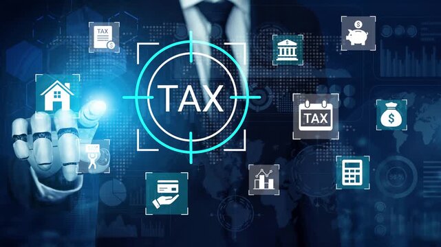 Digital Concept of Taxation with Man Using Business Technology to Analyze Financial Data and Manage Revenue in a Modern Environment Gluon.