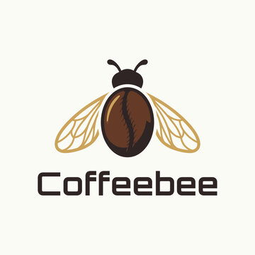 Unique logo design merging a coffee bean with a bee, symbolizing natural energy, sweet aroma, and the stimulating essence of coffee for beverage brands and cafes