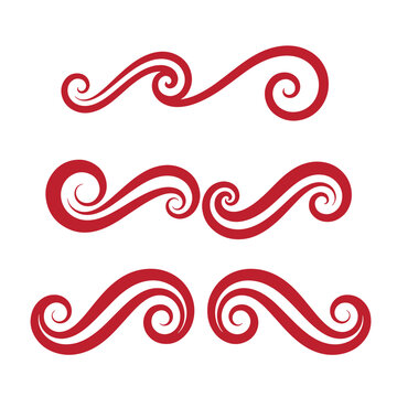 Red swirling wave patterns on white background, set of three