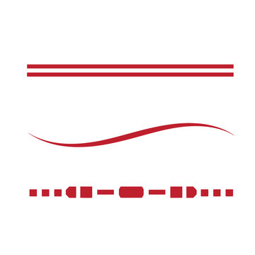 Red on white background, including lines, wavy line, and dashes