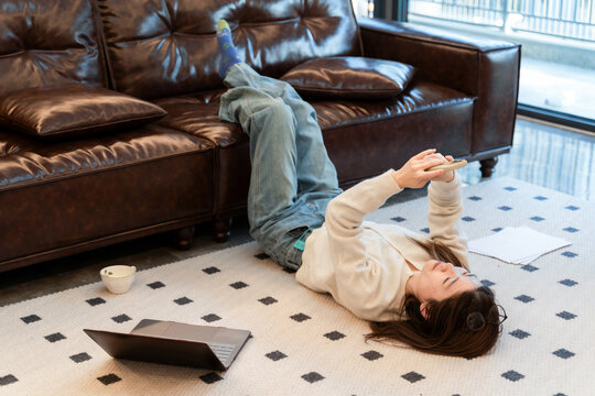 A woman working at home
