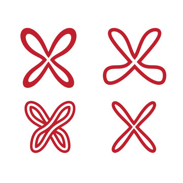 Red x-shaped symbols on white background, four variations