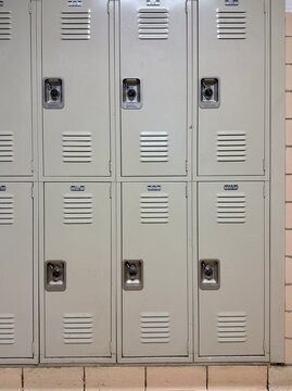 Background of steel metal double row school locker room lockers