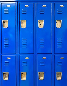 Background of steel metal double row school locker room lockers