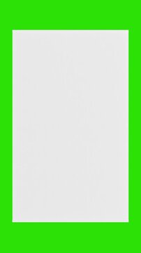 4k Resolution Vertical Video for Social Media: Blank White Mockup Rolled Paper Poster With Clean Surface Opening From Center On Green Screen Chroma Key Background With Alpha Matte