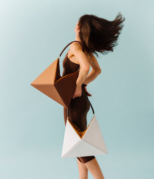 Geometric Handbag Fashion Model in Motion