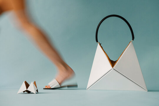 Geometric White Bag With Folding Origami Purses