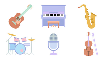Naklejka premium Musical instruments showcase studio digital art vibrant aerial view creative expression