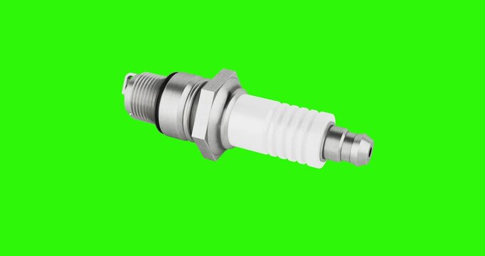 4k Resolution Video: Automotive Engineering And Maintenance Concept. Detailed Spark Plug Component For Internal Combustion Engine Seamless Looped Rotated On Green