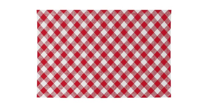 4k Resolution Video: Picnic And Rustic Dining Concept. Red And White Checkered Cloth Fabric Mockup Unrolled Animated On White Background With Alpha Matte