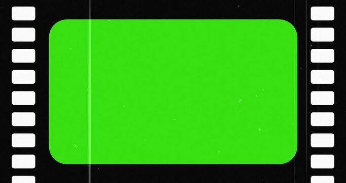 4k Resolution Video: Cinema And Video Production Concept. Classic Filmstrip Frame For Movie Presentation Or Video Content With Empty Green Screen Chroma KeyArea Seamless Looped Animated