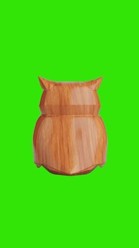 4k Resolution Vertical Video for Social Media: Symbol Of Wisdom And Minimal Decor. Wooden Owl Sculpture With Smooth Carved Details Seamless Looped Rotating On Green Screen 