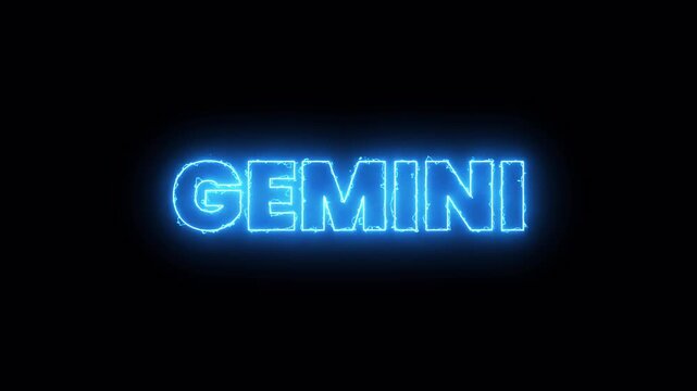 glowing neon gemini zodiac sign text animation on black background, 4k video