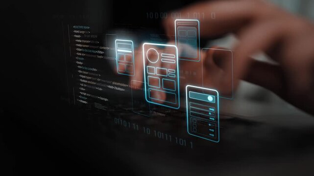 UI UX mockup showing application layout, structure, and code interface. UI design defines user flow, UI design improves clarity, UI design enhances experience, and UX design supports logic. Marrow