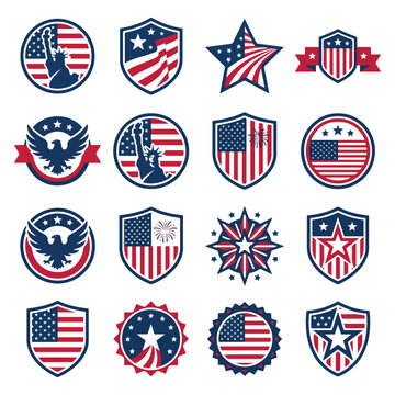 Collection of American Patriotic Emblems and Symbols.