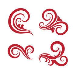 Fototapeta premium Red swirling wave on white background, four stylized