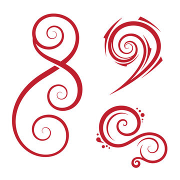 Red swirling shapes on white background, abstract swirls